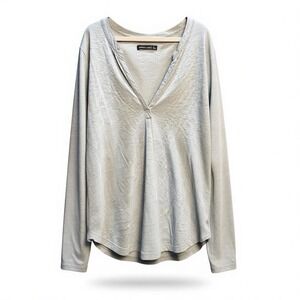 Abercrombie & Fitch Slub Knit Curved Hem Long Sleeve Henley Shirt Sage Gray Size